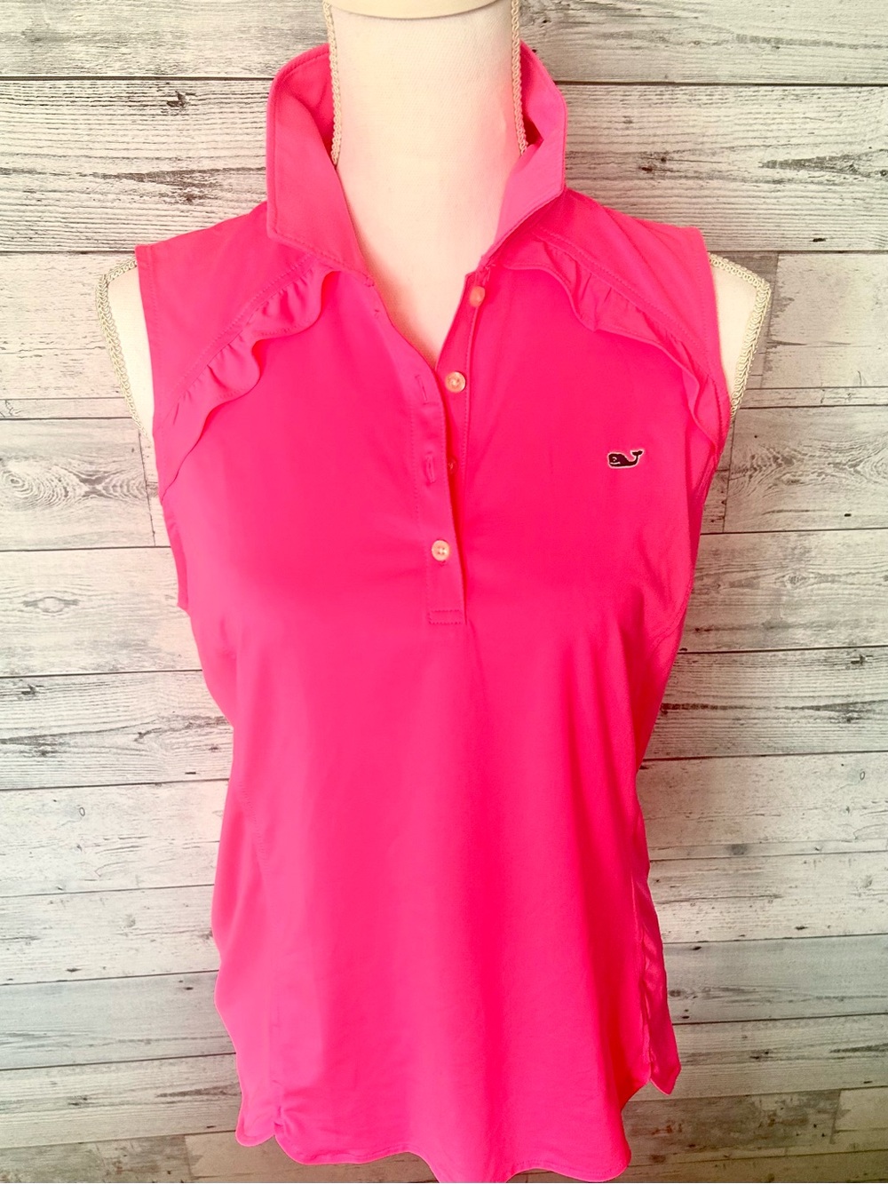 Vineyard Vines Sleeveless Ruffle Polo - Hot Pink